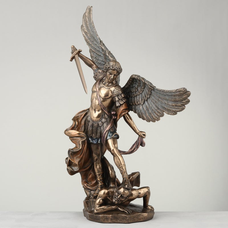 Unicorn Studio Veronese Design 14 1/8 Inch Archangel Saint Michael Tramples Demon Religious Sculpture Defeating Lucifer Resin Statue Bronze Finish - Image 5
